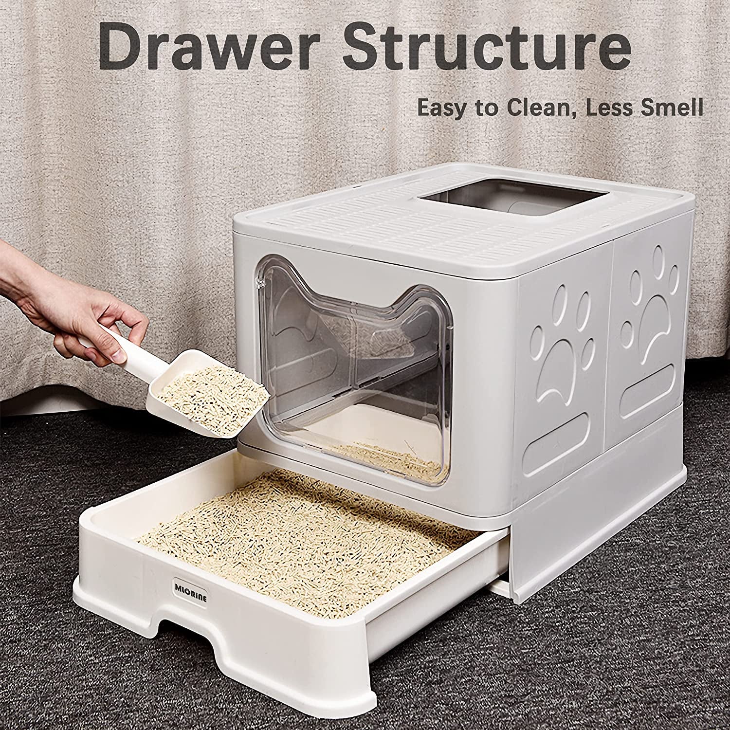 Foldable Portable Travel Extra Large Covered Cat Litter Box with Lid Top Entry Enclosed Anti-Splashing Easy to Clean Kitty Litter Box (Gray)