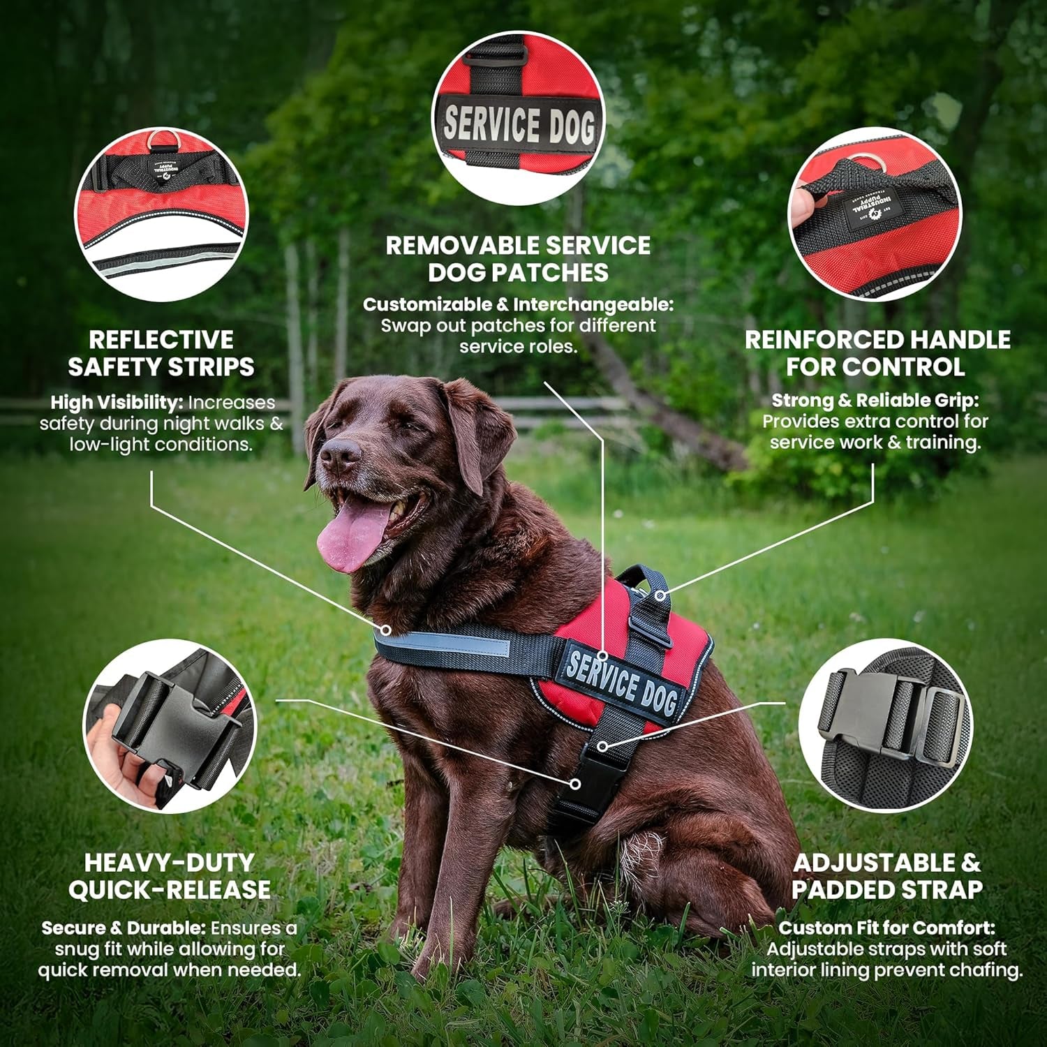 Emotional Support Dog Vest Harness with Reflective Straps, Interchangeable Patches, and Matching ESA Leash Set - ESA Dog Vest in 7 Adjustable Sizes - Heavy Duty Vests for Working or in Training Dogs