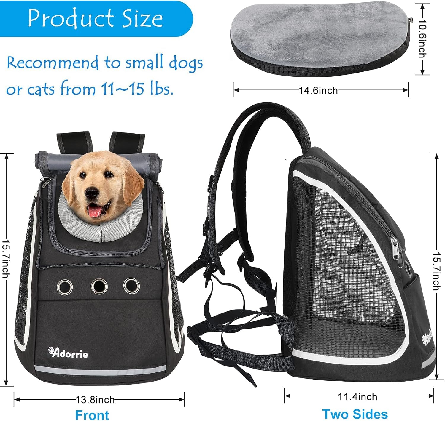 Dog Cat Backpack Carrier for Small Dogs and Cats, Safer Multifunctional Pet Backpack Carrier for Hiking, Walking, Traveling, Outdoor Activities (Black)…