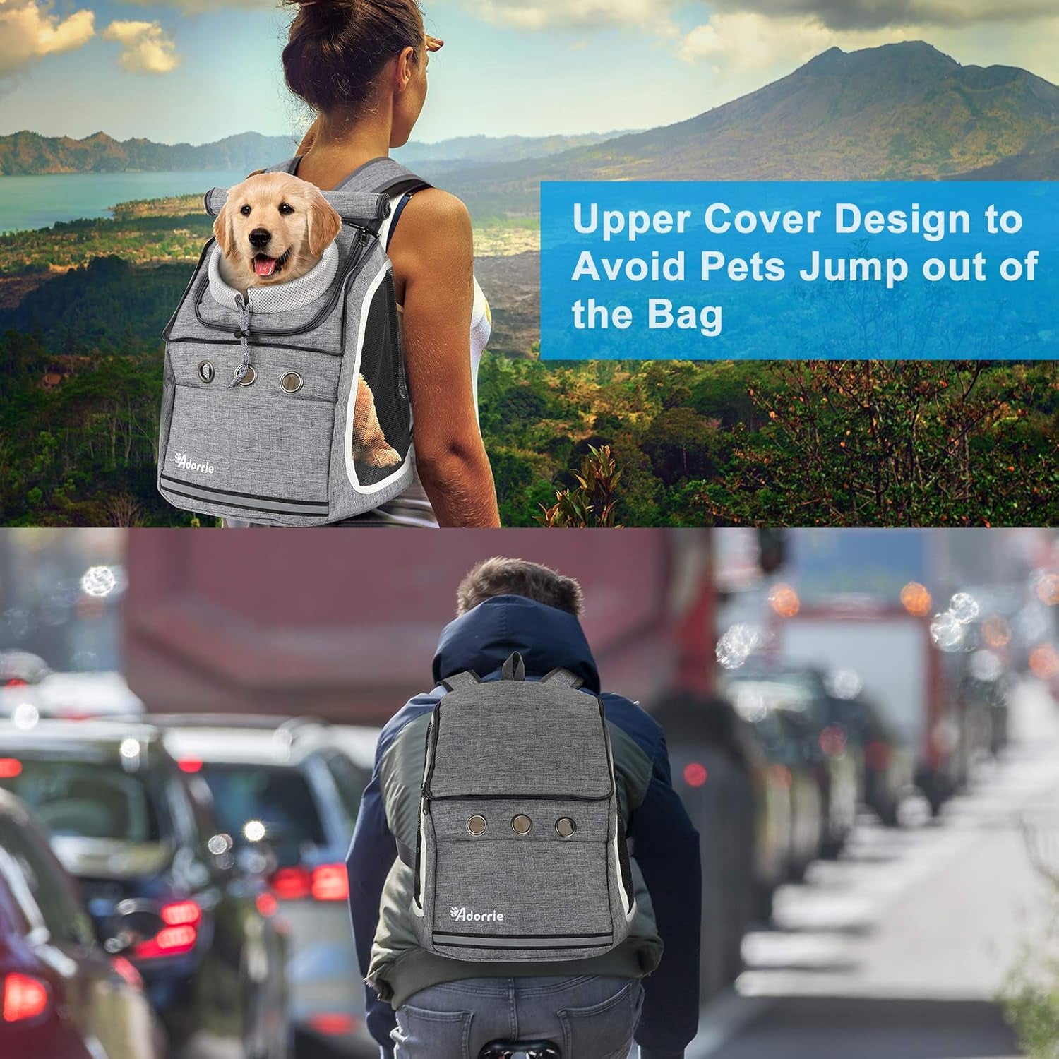 Dog Cat Backpack Carrier for Small Dogs and Cats, Safer Multifunctional Pet Backpack Carrier for Hiking, Walking, Traveling, Outdoor Activities (Black)…